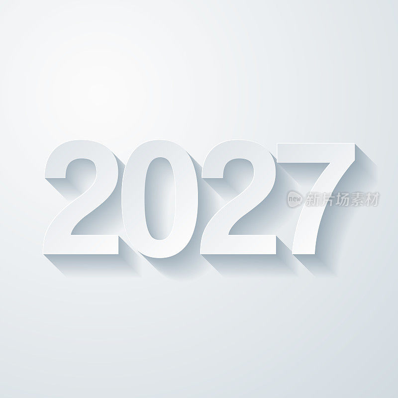 2027 - 2727。空白背景上剪纸效果的图标